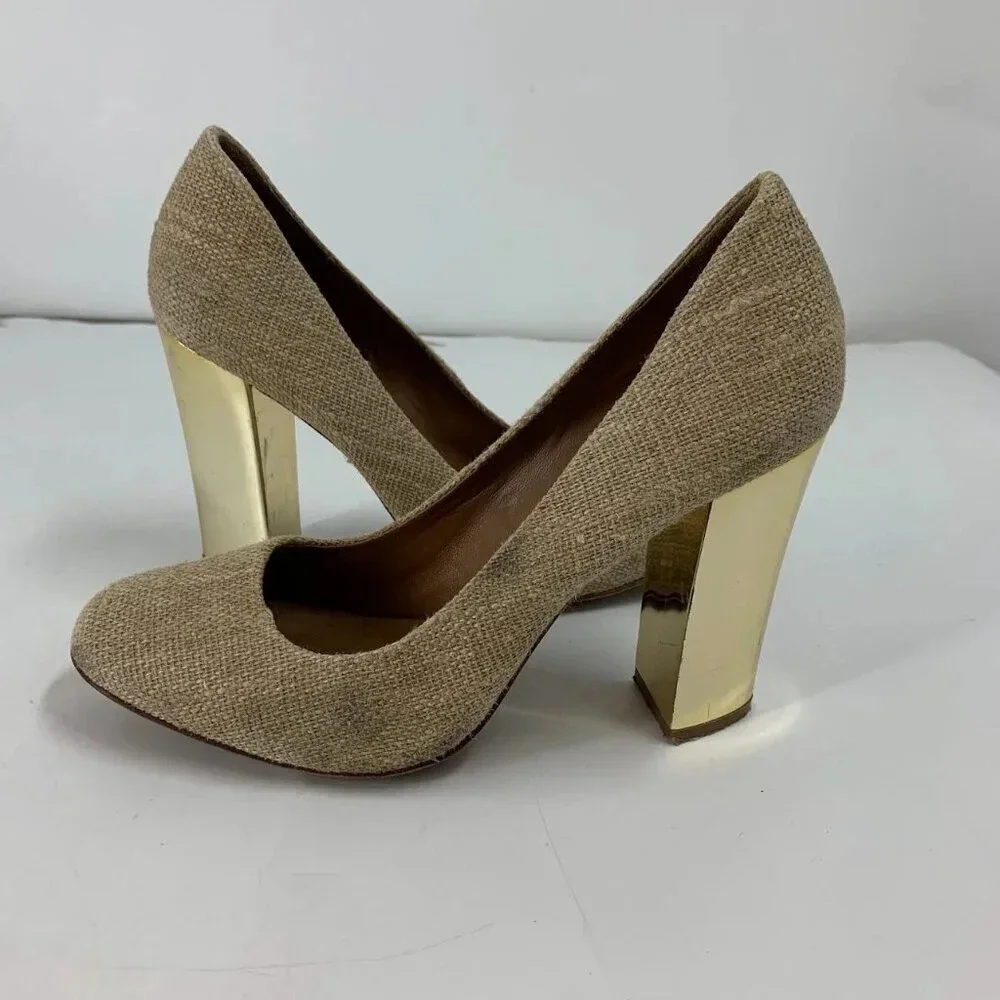 Tory Burch Women's JMadison 105 Burlap Woven‎ Heel Pumps Size 9.5